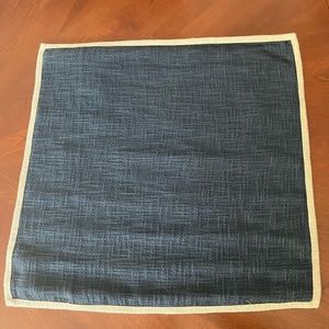 Pottery Barn linen blend blue with tan trim pillow cover 20” x 20”